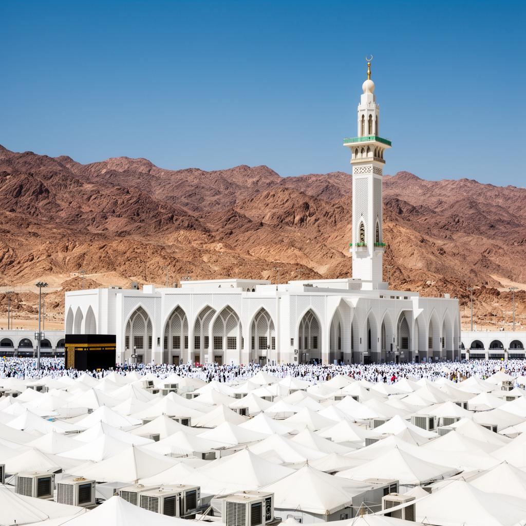 The plain of Arafat with white tents and Namira mosque