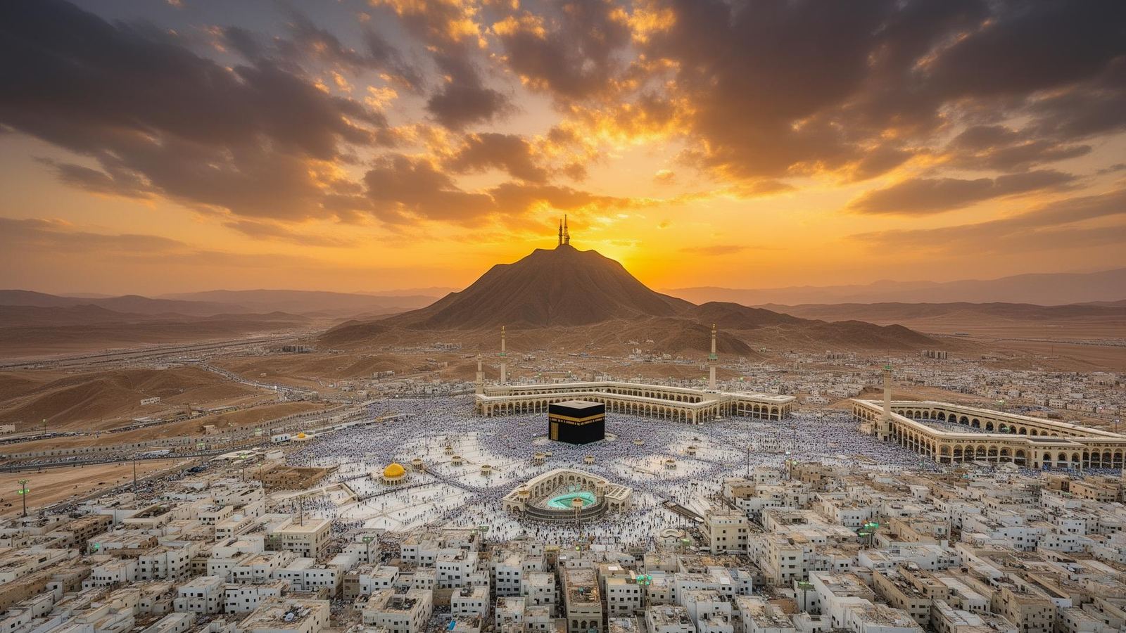 Panoramic view of Mecca at sunset