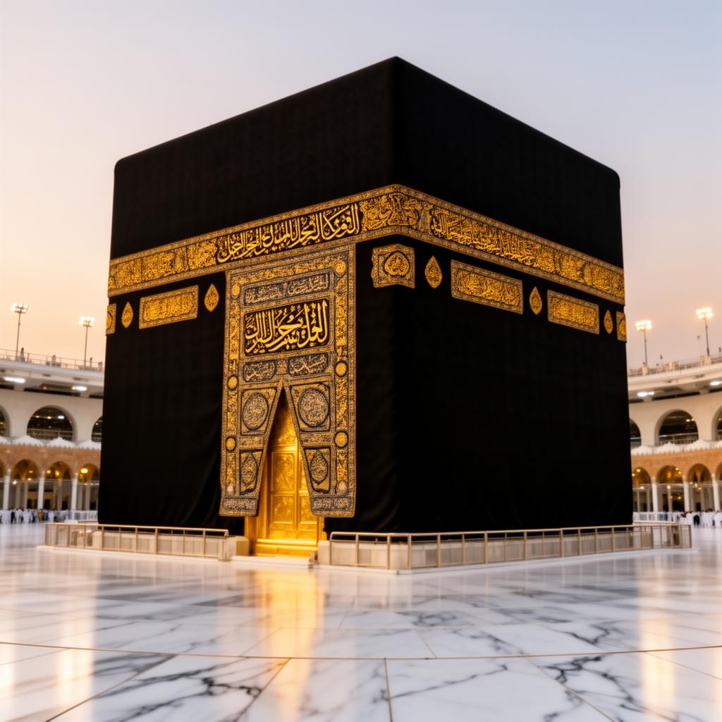 The Kaaba in Mecca with golden calligraphy